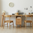 北欧双人书桌书柜一体橡木一字桌实木电脑桌家用连体学习桌子母桌