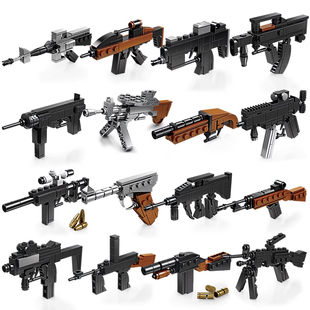 开智积木男孩益智拼装 47自动步枪玩具冲锋枪儿童拼插模型拼图