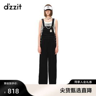 dzzit地素春夏专柜新款 女 高街潮流徽章明线设计牛仔背带连体裤