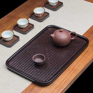 竹编中式 托盘垫子 家用水杯竹制茶盘 长方形干泡台 功夫茶具零配
