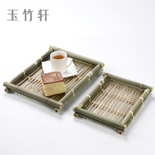 手工竹制托盘 中式 竹编水果盘 长方形家用简约茶盘 酒店用竹餐具