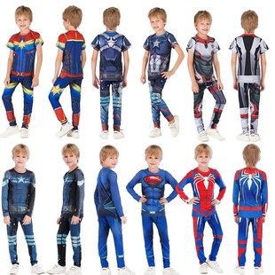 儿童童装 套装 春夏季 学生速干透气超级英雄蜘蛛侠超人长袖 短袖 长裤