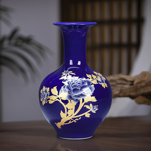 景德镇陶瓷蓝色花瓶摆件家居装 客厅插花酒柜博古架工艺品 饰品中式