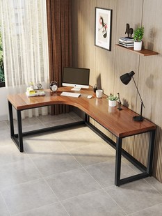 实木电脑桌台式 简约双人现代办公桌子家用拐角L型书桌电竞工作台