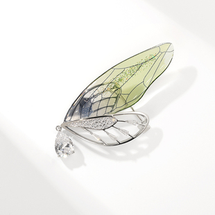 透明亚克力蜻蜓翅膀锆石胸针个性 外套配饰 渐变色昆虫胸花别针服装