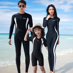 家庭亲子装 母女情侣套装 防晒男浮潜水母服 连体游泳衣儿童保守长袖