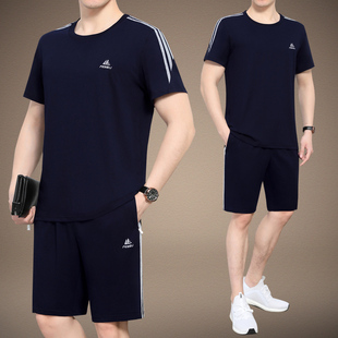 男夏季 宝曼鲨运动套装 短袖 韩版 t恤中老年休闲两件套 潮流修身