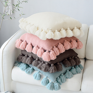 针织靠垫流苏毛线抱枕枕套办公室沙发可爱靠背垫现代简约睡觉靠枕
