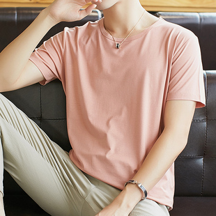 莫代尔t恤男短袖 韩版 纯色学生衣服体恤 潮流纯白色青少年冰丝半袖
