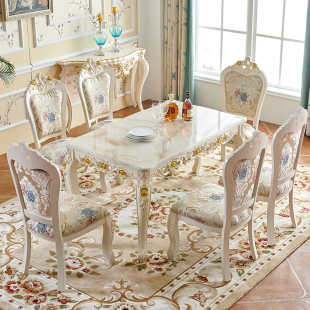 欧式 长方形桌子 餐桌椅组合大理石现代简约家用小户型饭桌实木美式