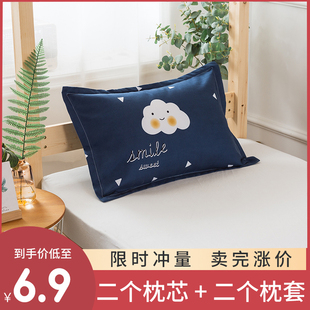 枕头一对装 学生宿舍单人韩式 可爱男女双人家用一只枕芯带枕套套装