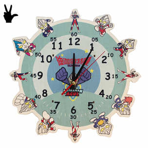 新款 创意儿童房奥特曼挂钟卡通木质摆幼儿园钟挂钟卡通创意钟表