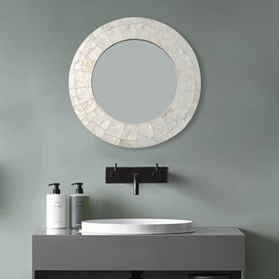 复古贝壳浴室镜创意壁镜卫生间化妆镜挂墙镜法式 高级卫浴梳妆镜子