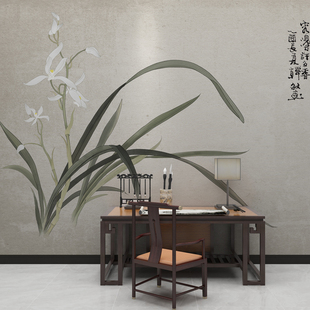 中式 电视背景墙壁纸现代客厅水墨植物定制壁画中国风墙纸沙发墙布