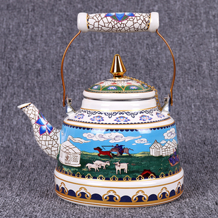 蒙餐奶茶壶大容量民族风搪瓷水壶蒙古族特色酥油茶壶提梁壶单壶