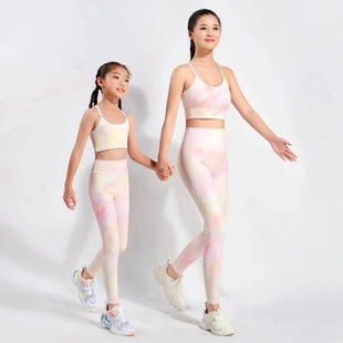 春夏亲子儿童瑜伽服套装 母女童健身表演服速干运动跑步紧身打底裤