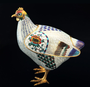 海外回流创汇时期精品景泰蓝母鸡动物摆件古玩收藏铜胎老银蓝