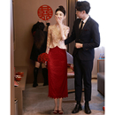 新中式 旗袍敬酒服新娘小个子裙子 订婚礼服平时可穿衣服小香风套装