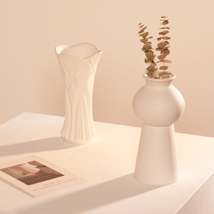 创意白色北欧陶瓷干花花瓶家居餐桌客厅水培装 饰摆件插花现代简约