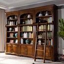 美式 实木书柜自由组合书架复古家具转角玻璃门大书橱 书柜带门欧式