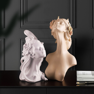 花发女孩北欧雕塑摆件树脂雕像艺术头像酒柜家居饰品客厅软装 饰品