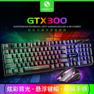 力美GTX300键盘鼠标套装 USB有线办公笔记本机械手感网吧键鼠套装