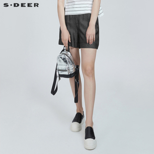 sdeer圣迪奥女装 夏装 S21280905 简约松紧小个子运动高腰直筒短裤