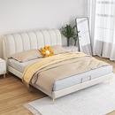 奶油科技布床1.8米轻奢现代大床实木框架收纳婚床现代简约双人床