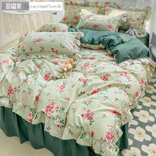 韩版 小清新床罩少女床裙纯棉四件套100全棉网红床品床单花边被套