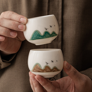 极素羊脂玉主人杯单杯家用茶杯陶瓷品茗杯中式 功夫茶具茶盏个人杯