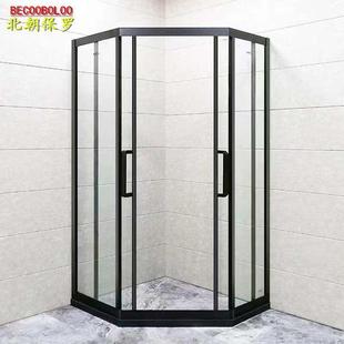 黑色不锈钢钻石型双移门淋浴房移门卫生间干湿分离洗澡房浴室玻璃