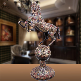 巴基斯坦铜器黑漆彩大型踩球铜马开业庆典铜制动物摆设马到成功