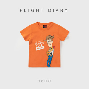 男童T恤短袖 夏季 纯棉宝宝胡迪卡通印花半袖 上衣小童橙色外贸童装