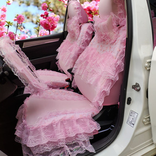 汽车座垫套蕾丝全包布艺坐套女性专用汽车坐垫套可爱粉嫩蕾丝座套