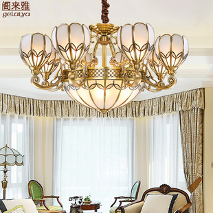 别墅复式 美式 餐厅卧室灯复古创意 楼客厅大吊灯 简约全铜灯具 欧式