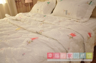 韩国泡泡纱贴布绣白色三件套夏凉被空调被四件套床盖床上用品