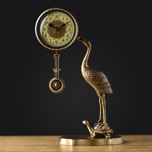 欧式 纯铜座钟 创意龟鹤摆件 丽声静音机芯钟表 客厅卧室台钟