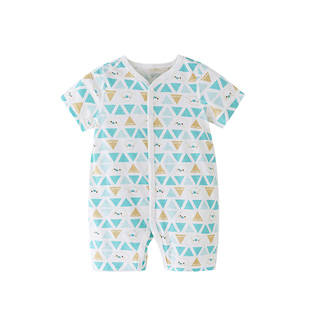 婴儿连体衣睡衣空调服短袖 纯棉宝宝夏装 3个月6新生儿衣服夏季