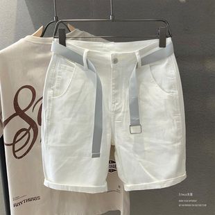 男宽松直筒夏季 弹性白色牛仔短裤 潮流百搭气质5分中裤 薄款 五分裤