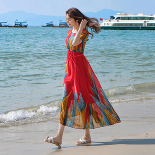 雪纺连衣裙2023新款 长裙超仙民族风气质显瘦海边度假沙滩裙 女装