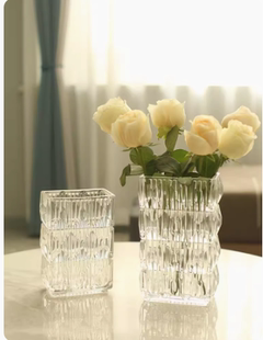北欧轻奢水晶透明玻璃花瓶摆件客厅插花富贵竹玫瑰百合鲜花装 饰