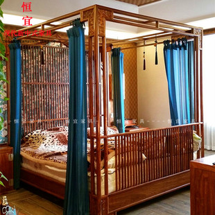 刺猬紫檀京瓷红木架子床实木家具现代新中式 花梨木1.8米双人婚床