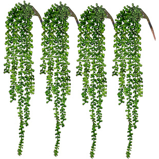 仿真绿植人造多肉5叉情人泪塑料植物悬挂假珍珠客厅花园装 饰垂吊
