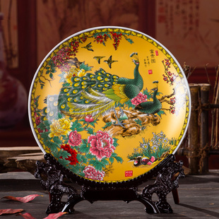 中式 家居装 饰盘工艺品陶瓷器电视柜酒柜客厅房间小摆件 饰品玄关装