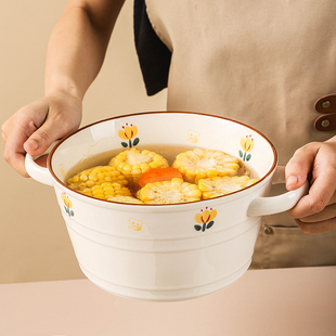 日式 双耳汤碗家用10英寸大号面碗螺蛳粉碗大容量盛汤大碗陶瓷汤盆