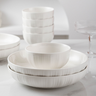 纯白米饭碗家用2024新款 陶瓷吃饭小碗釉下彩餐具盘子菜盘碗碟套装