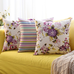 简约现代紫色抱枕靠垫套含芯家用床头花靠背客厅沙发纯棉靠枕靠背