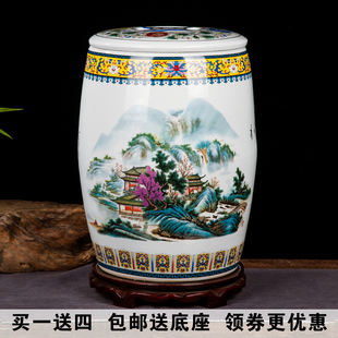 景德镇陶瓷米缸大米桶家用油缸酒坛水缸密封30斤50斤装 平盖储物罐