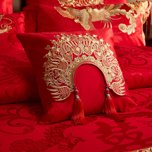 大红色纯棉小抱枕婚庆配件靠垫枕头含芯可拆洗 1个 喜庆结婚陪嫁