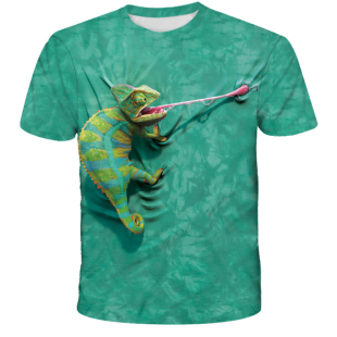 欧洲站短袖 t恤潮流印花2024新款 宽松圆领上衣 男士 3D立体蜥蜴个性